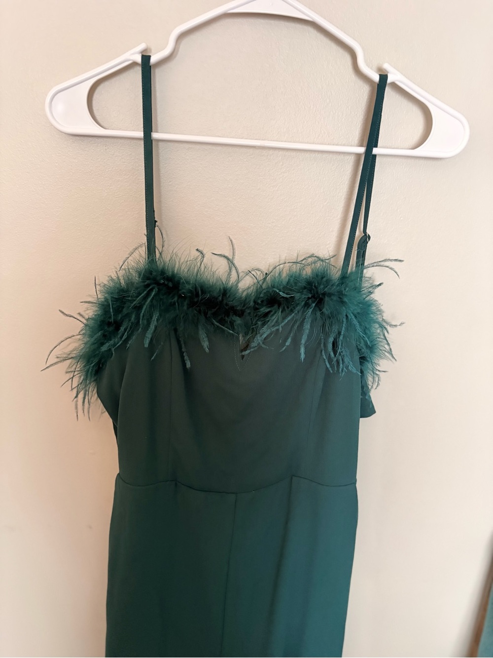 NWT Emerald Feather-Trim Jumpsuit
